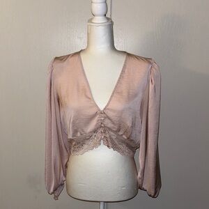 Elegant Pink Crop Top with Lace Trim